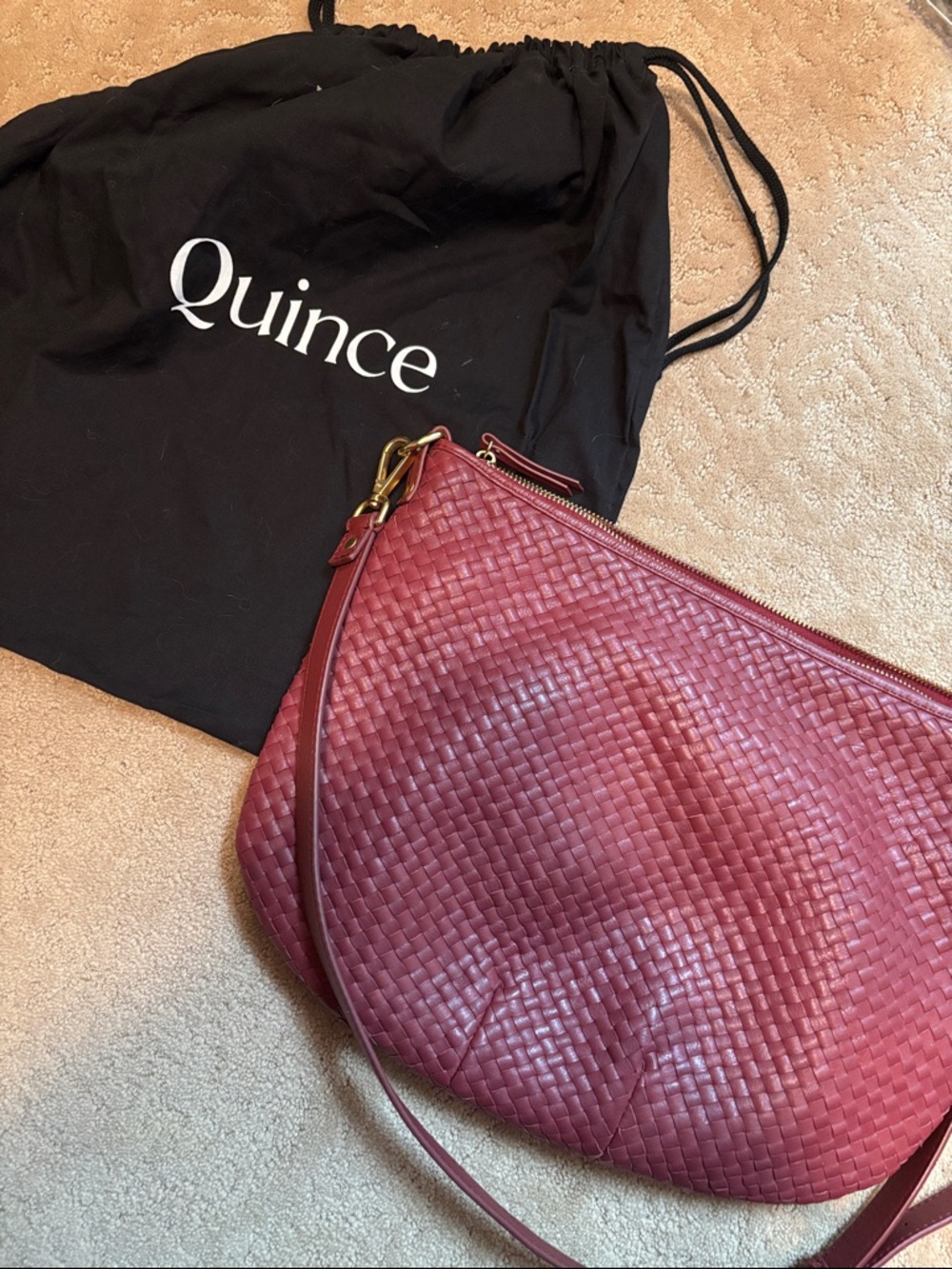 Quince Women's Woven Leather Shoulder Bag in Burgundy